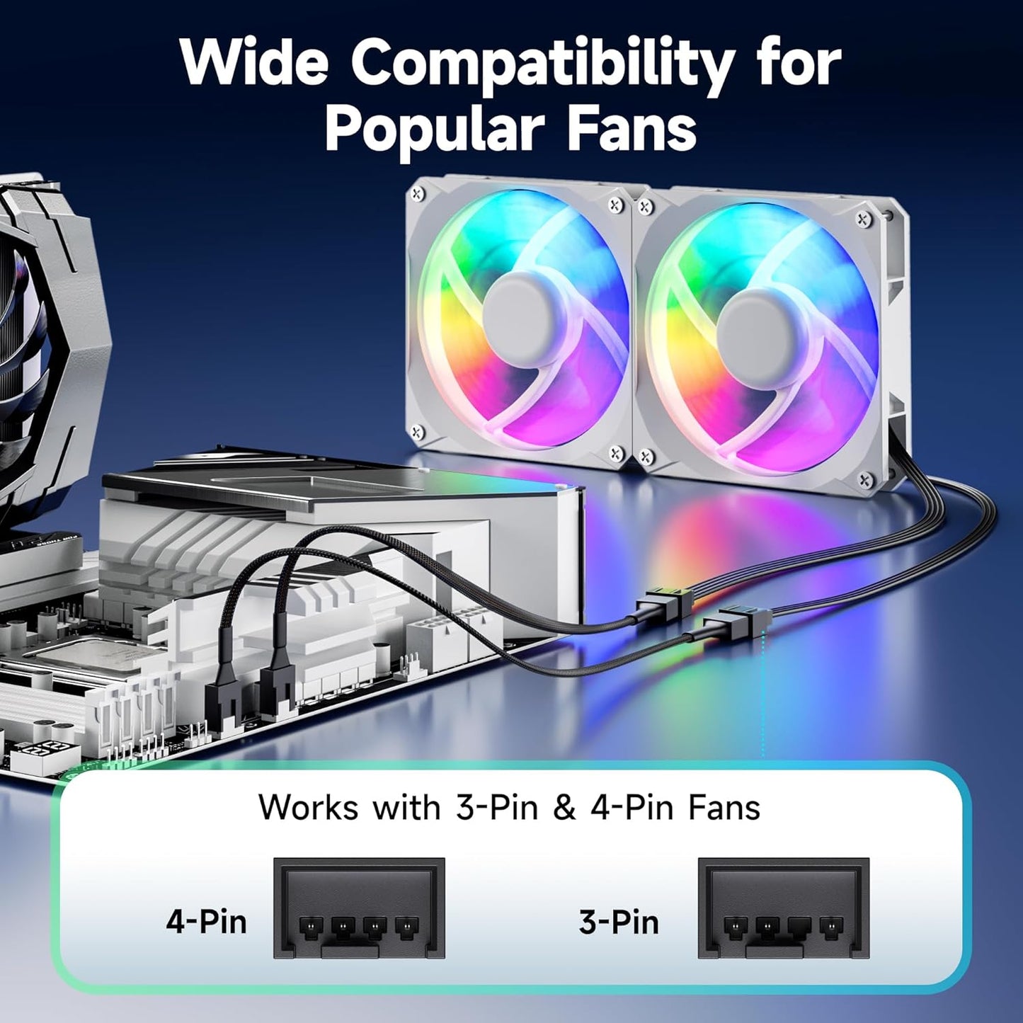 4-Pack, PWM 4 Pin Fan Extension Cable - 12 inches, PC Fan Extension Cable