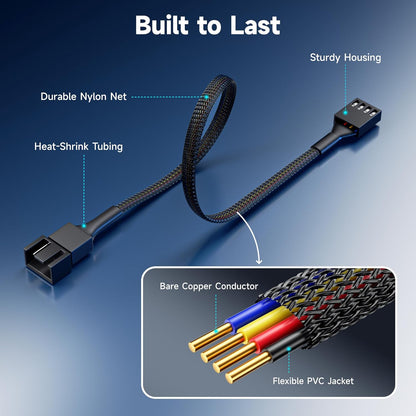 4-Pack, PWM 4 Pin Fan Extension Cable - 12 inches, PC Fan Extension Cable