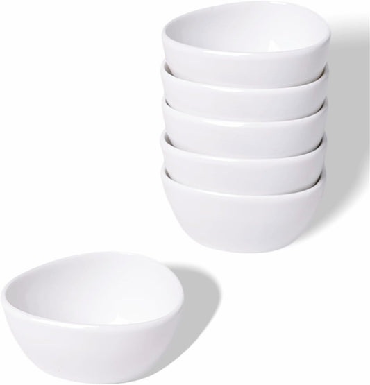Mini Ceramic Ramekins Souffle Dishes 1.5 OZ, Small Dipping Bowls, Sauce Dip Bowls for Kitchen Serving Sauce Condiments, Oven & Microwave Safe, Set of 6, White