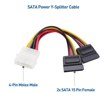 3-Pack 4 Pin Molex to Dual SATA Power Y-Cable Adapter- 6 Inches