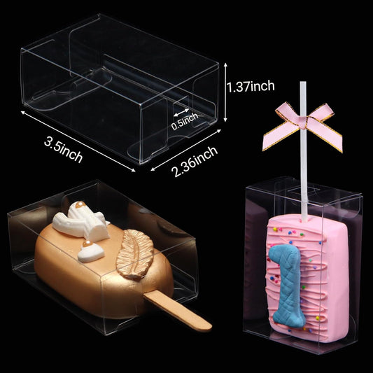 40Pcs 3.5"x 2.4"x 1.38" Clear Treat Boxes with Hole for Rice Krispie Treats, Cakesickles, Macarons, Candy - Party Favors, Birthday
