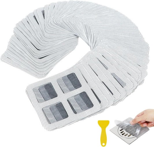 80PCS 4"x4" Disposable Hair Drain Stickers, Anti-Blocking Filter Screen Self-Adhesive Mesh Drain Covers for Bathroom, Bathtub, Sink, Kitchen, Laundry Room, Shower.