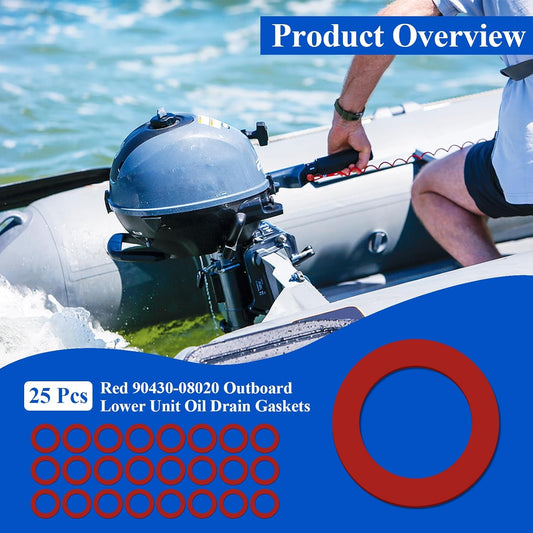 25 Pcs 90430-08020 90430-08003 Outboard Lower Unit Oil Drain Gaskets Compatible with Yamaha 4 Stroke Outboard Motors Gear Case Seals, Lower Gear Case Oil Drain Gasket, Hard Fiberboard Gaskets, Red