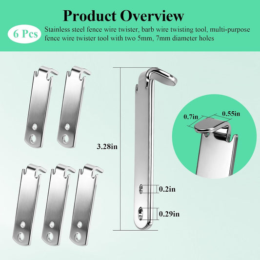 6 Pcs 2 Holes Wire Twister, for T-posts, U-posts, Y-posts, Round Posts Fence, Multi-functional Bender, High-tensile Wire Tool, Twisting Tool, Fencing Tool, 5mm, 7mm Diameter Holes