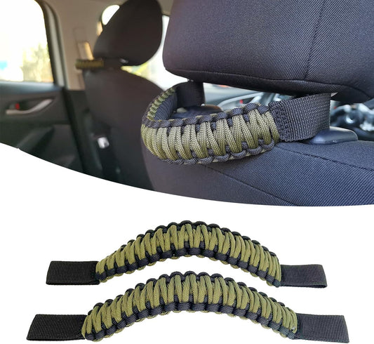 Headrest Grab Handles Universal Grip Handles,Passenger Support Handles for Jeep Wrangler,Ford Bronco,Toyota,Tacoma,Trucks,SUV,Cars,2Pack (Black&Olive)