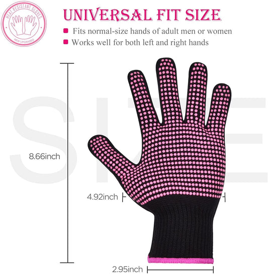 2Pcs Heat Resistant Gloves with Silicone Bumps, Professional Heat Protection Gloves for Hair Styling, Mitts for Curling Iron Wand Flat Iron Sublimation, Rose Red
