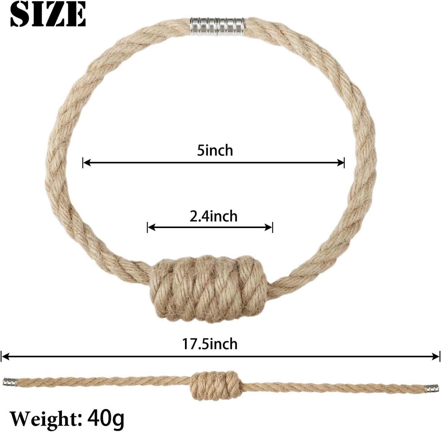 Magnetic Jute Curtain Tiebacks, Decorative Drapery Holdbacks Bohemian Style Woven Tie-Backs with Exquisite Knot (Jute, 2 Pack)