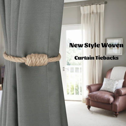 Magnetic Jute Curtain Tiebacks, Decorative Drapery Holdbacks Bohemian Style Woven Tie-Backs with Exquisite Knot (Jute, 2 Pack)