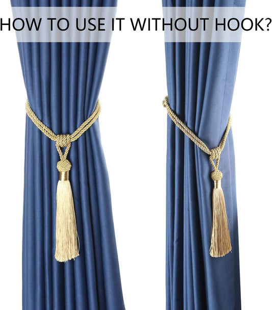 Curtain Tiebacks Hand-Woven Holdbacks Home Decorative Tassels Tiebacks (Gold, 2 Pack)