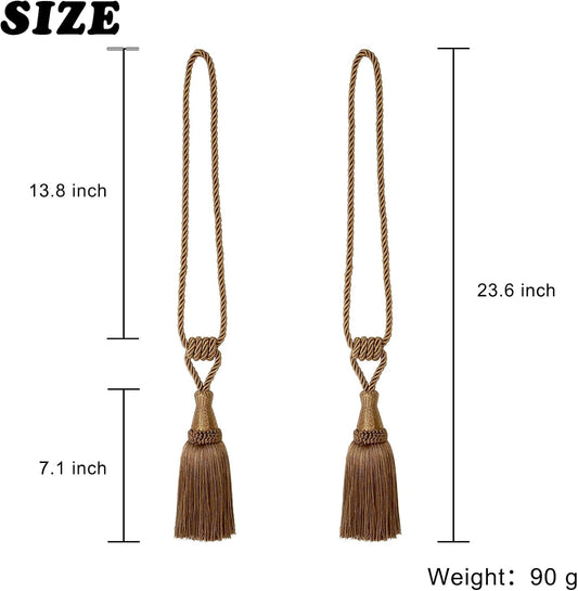 Curtain Tiebacks Handmade Holdbacks for Curtains Drape Decorative Tie Backs with Tassels(Coffee, 2 Pack)