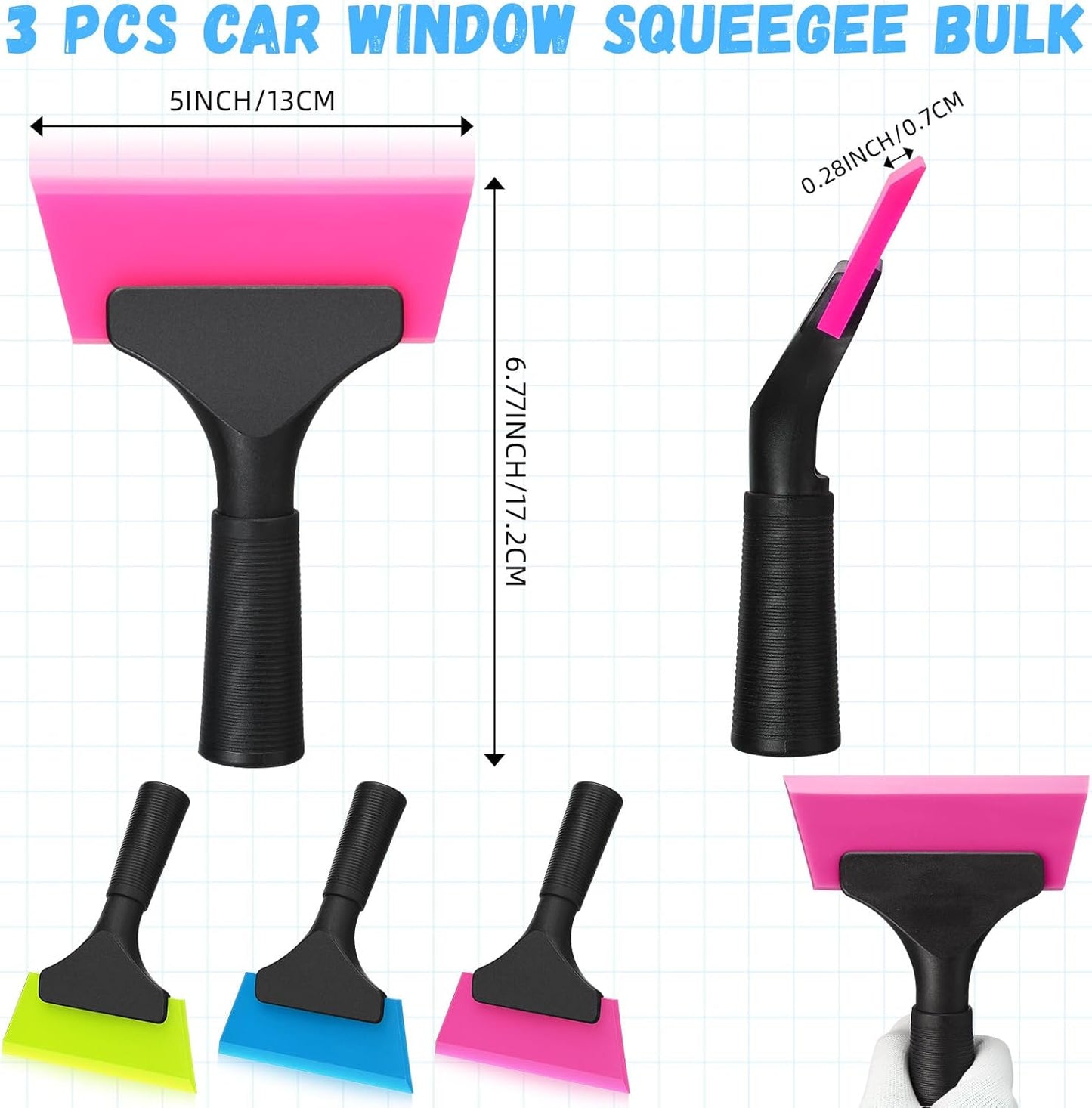 3 Pcs Small Squeegee 5 Inch Window Tint Silicone Squeegee Cleaning with Non Slip Handle Wiper Window Tinting Tools for Car Glass Mirror Shower Bathroom Auto (Blue+Green+Pink)