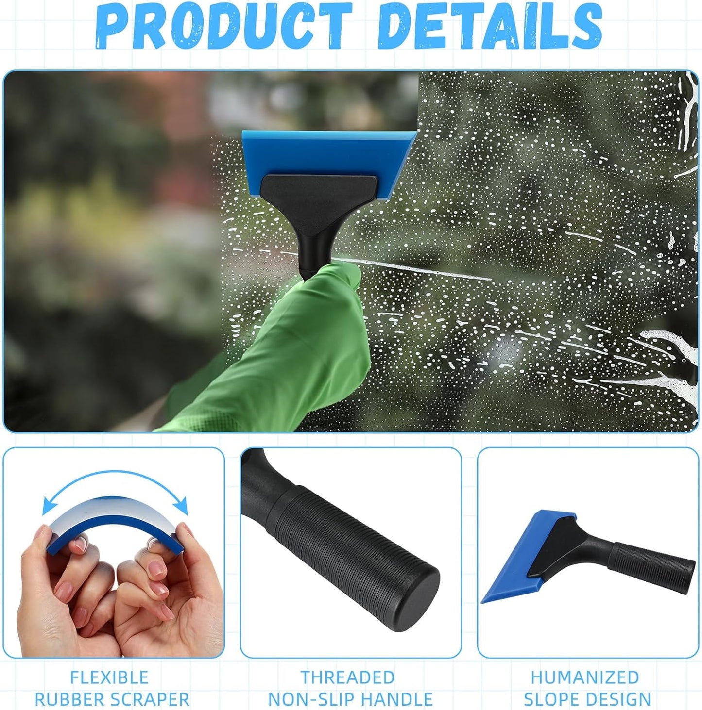 3 Pcs Small Squeegee 5 Inch Window Tint Silicone Squeegee Cleaning with Non Slip Handle Wiper Window Tinting Tools for Car Glass Mirror Shower Bathroom Auto (Blue+Green+Pink)