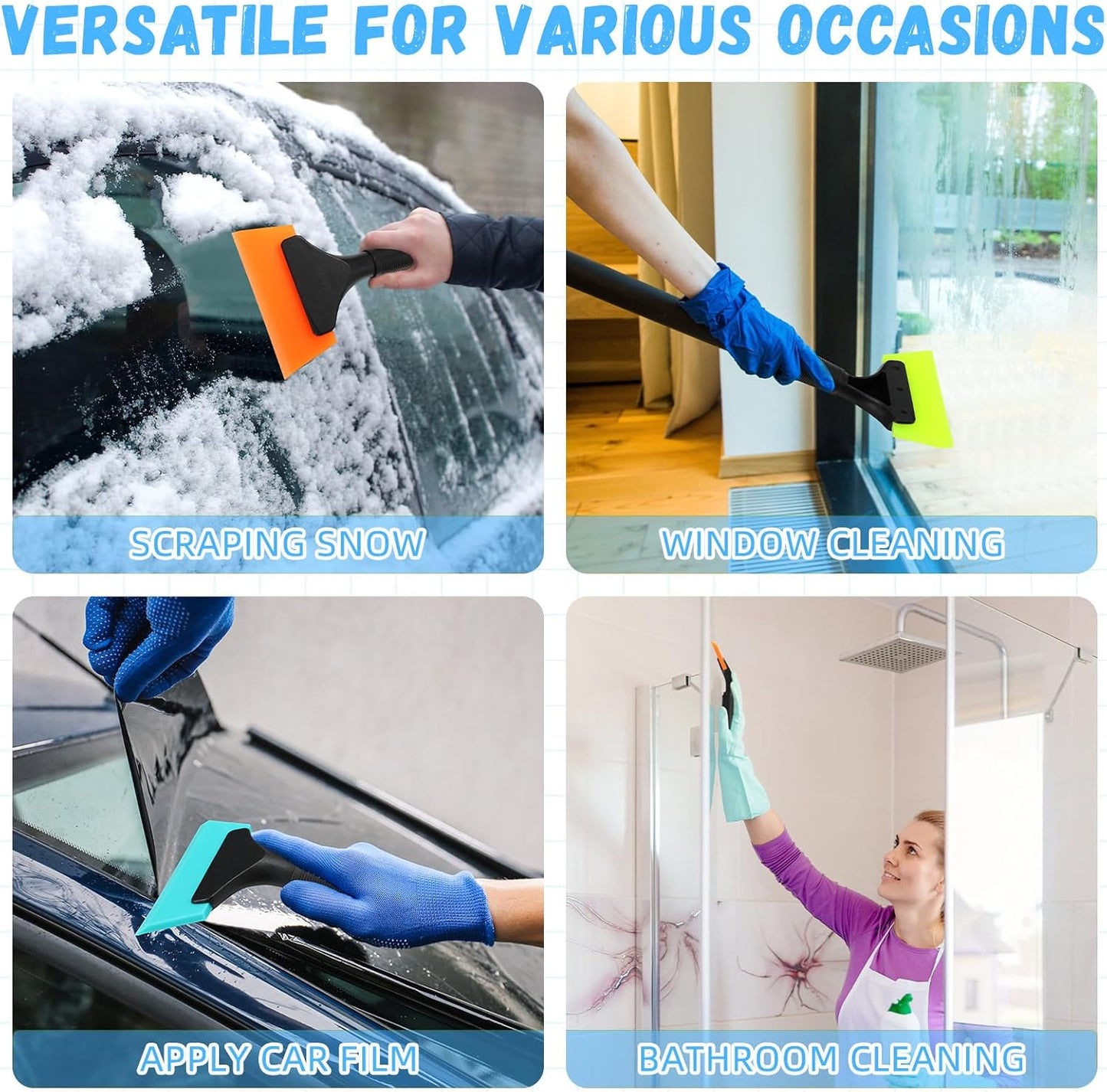 3 Pcs Small Squeegee 5 Inch Window Tint Silicone Squeegee Cleaning with Non Slip Handle Wiper Window Tinting Tools for Car Glass Mirror Shower Bathroom Auto (Blue+Green+Pink)