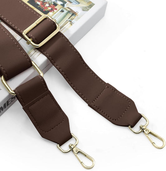 Dark Brown Leather Purse Strap Wide Adjustable Shoulder Purse Strap Handbags Replacement Crossbody Straps with Swivel Clasps, 33~55inch
