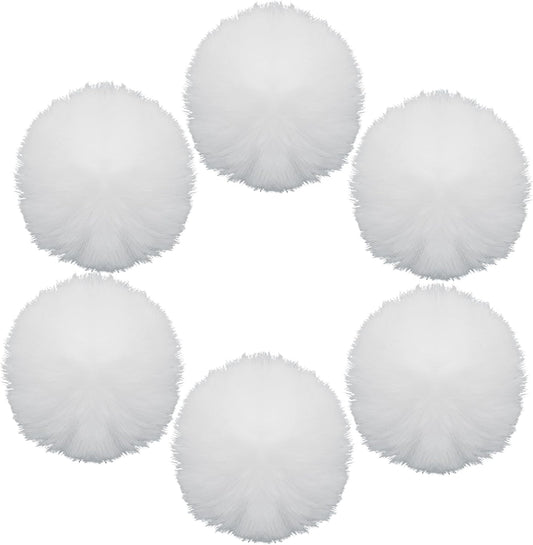 12 Pack Small Faux Fur Pom Pom Balls, 2.75 inch Fluffy Pompom Ball Elastic Loop Accessories, White Pompoms for Hats/Shoes/Scarves/Gloves/Bags