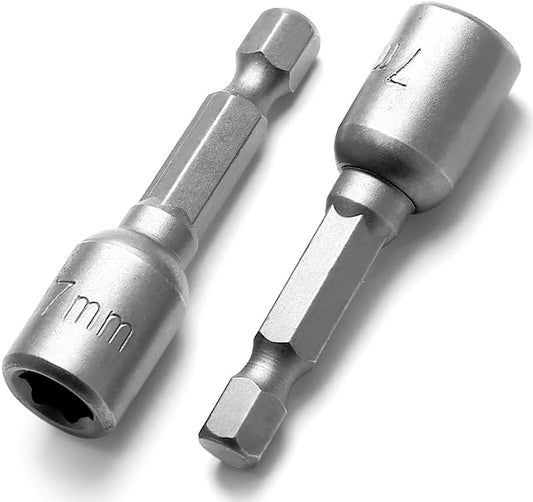 1/4 Hex Magnetic Nut Driver Drill Bit 7mm Socket Adapter Quick Change Socket Nut Adapter for Power Tools, 2-piece
