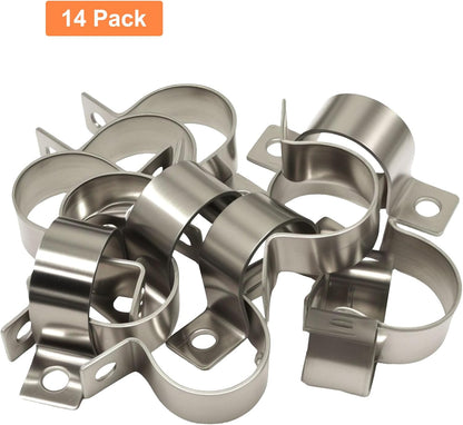 14 Pack 1 Inch Stainless Steel Conduit Clamps, U-Shape Bracket Pipe Clamps 2 Hole Fixing Clips, Universal Strap for Tube Pipe or Wire Cord Installation - Fits OD 25 mm(1") Tube
