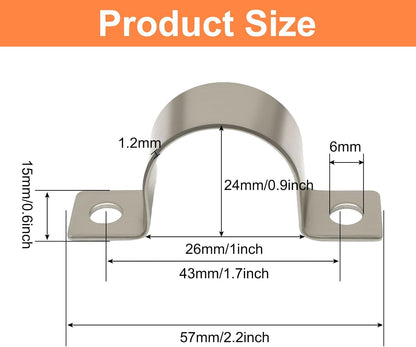 14 Pack 1 Inch Stainless Steel Conduit Clamps, U-Shape Bracket Pipe Clamps 2 Hole Fixing Clips, Universal Strap for Tube Pipe or Wire Cord Installation - Fits OD 25 mm(1") Tube