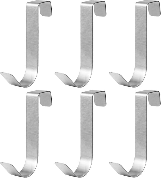 6 Pack Over The Cabinet Door Hooks Silver Towel Hook Over Bathroom Frameless Glass Door Office Kitchen Towel Coat J Hooks for Hanging