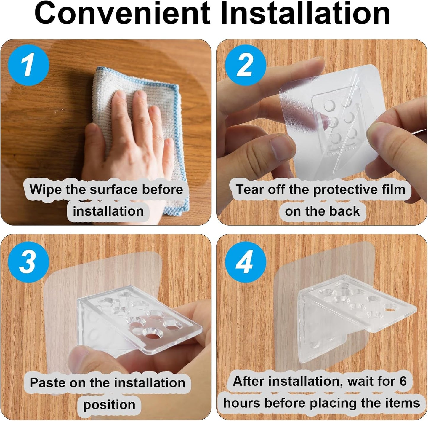 12 Pack Adhesive Shelf Bracket, Large Size Punch Free Bracket Single Row Shelf Support Peg, No-Drill Wall Mount Peg for Shelves/Kitchen Cabinets/Bookshelves/Closets