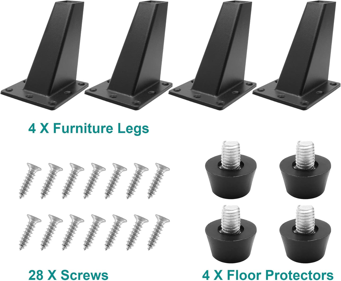 Sofa Legs Set of 4, Matte Black Replacement Couch Legs,3-3/4 Inch / 96mm Metal Furniture Legs for Cabinet Feet & DIY Furniture