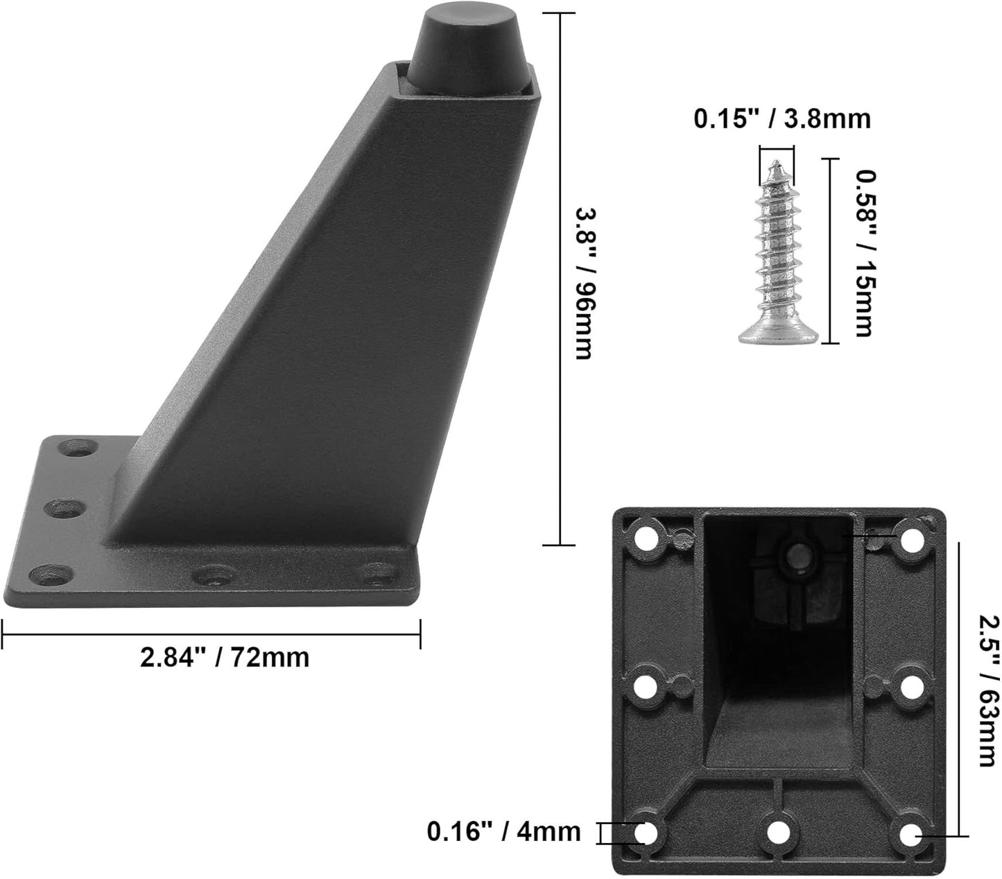 Sofa Legs Set of 4, Matte Black Replacement Couch Legs,3-3/4 Inch / 96mm Metal Furniture Legs for Cabinet Feet & DIY Furniture