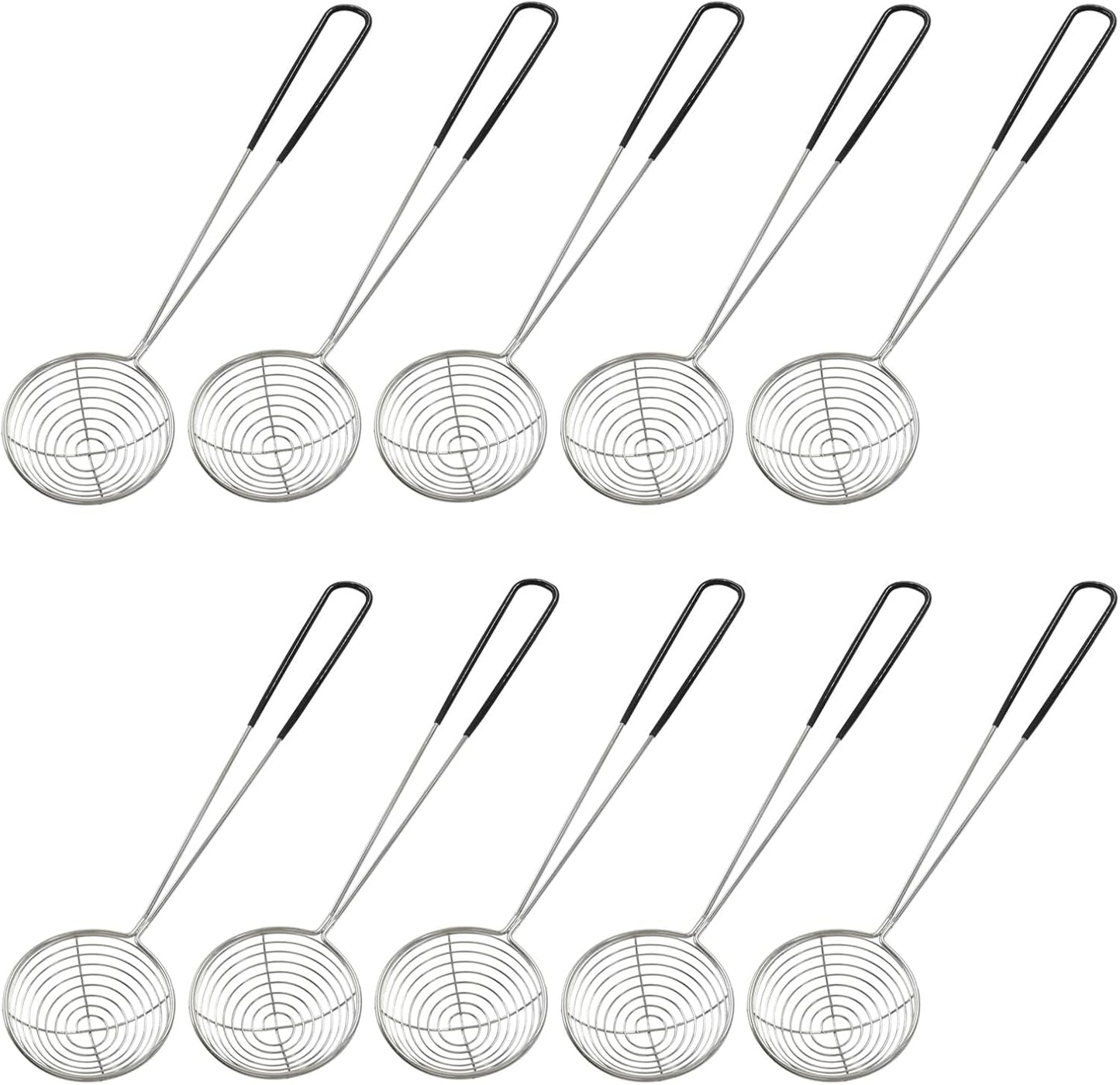 10 Pack Stainless Steel Spider Strainer Spoon, 2.5 Inch Mini Wire Skimmer Colander Small Ladle, Hot Pot Strainer Scoops for Home/Tortellini and Meatball(Black)