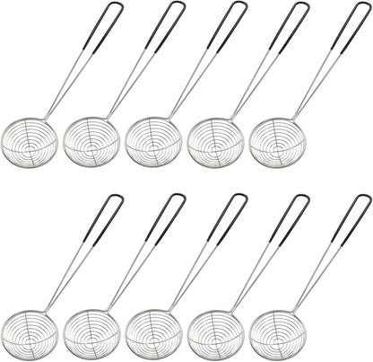 10 Pack Stainless Steel Spider Strainer Spoon, 2.5 Inch Mini Wire Skimmer Colander Small Ladle, Hot Pot Strainer Scoops for Home/Tortellini and Meatball(Black)