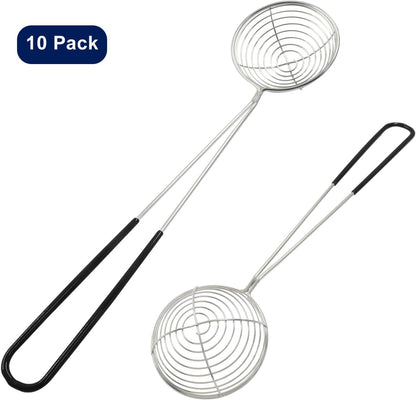 10 Pack Stainless Steel Spider Strainer Spoon, 2.5 Inch Mini Wire Skimmer Colander Small Ladle, Hot Pot Strainer Scoops for Home/Tortellini and Meatball(Black)