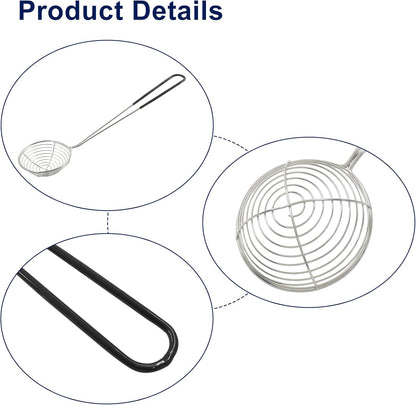 10 Pack Stainless Steel Spider Strainer Spoon, 2.5 Inch Mini Wire Skimmer Colander Small Ladle, Hot Pot Strainer Scoops for Home/Tortellini and Meatball(Black)