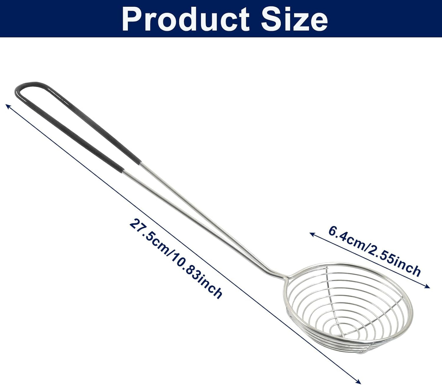 10 Pack Stainless Steel Spider Strainer Spoon, 2.5 Inch Mini Wire Skimmer Colander Small Ladle, Hot Pot Strainer Scoops for Home/Tortellini and Meatball(Black)
