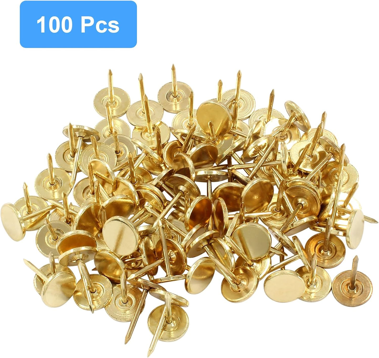 100 PCS 11mm x 17mm Gold Flat Head Thumb Tacks, Upholstery Tacks Pushpin for Furniture Decor