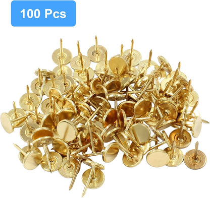 100 PCS 11mm x 17mm Gold Flat Head Thumb Tacks, Upholstery Tacks Pushpin for Furniture Decor