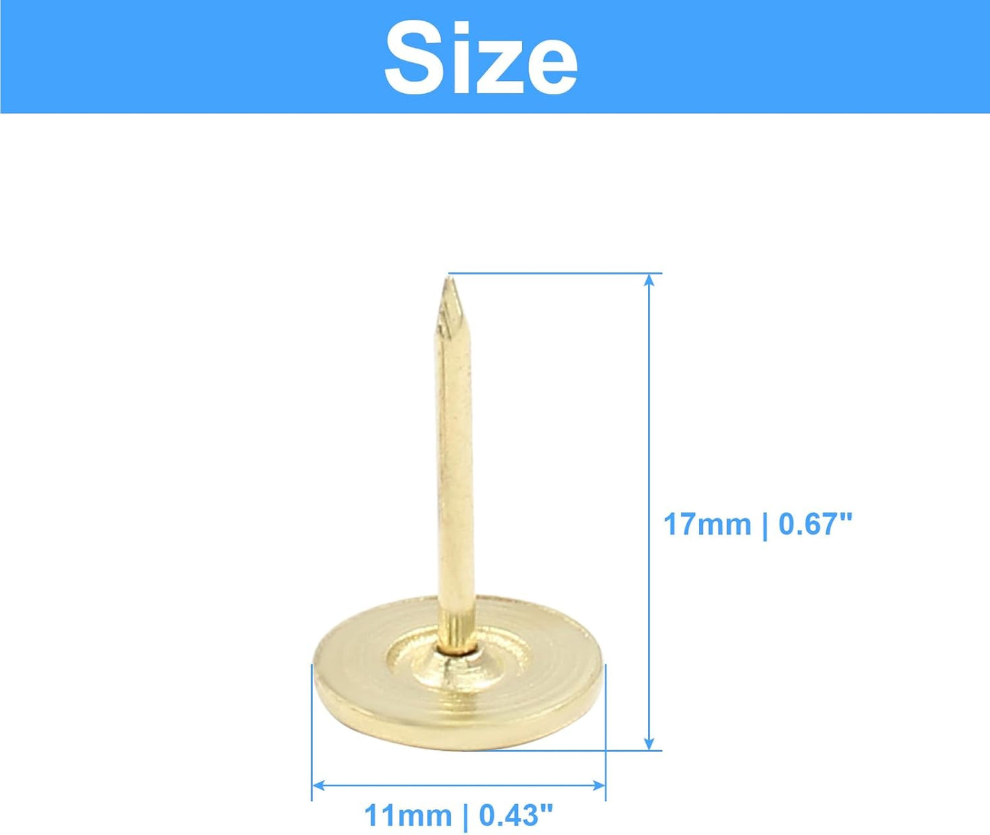 100 PCS 11mm x 17mm Gold Flat Head Thumb Tacks, Upholstery Tacks Pushpin for Furniture Decor
