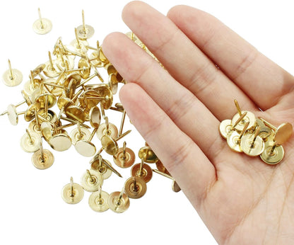 100 PCS 11mm x 17mm Gold Flat Head Thumb Tacks, Upholstery Tacks Pushpin for Furniture Decor