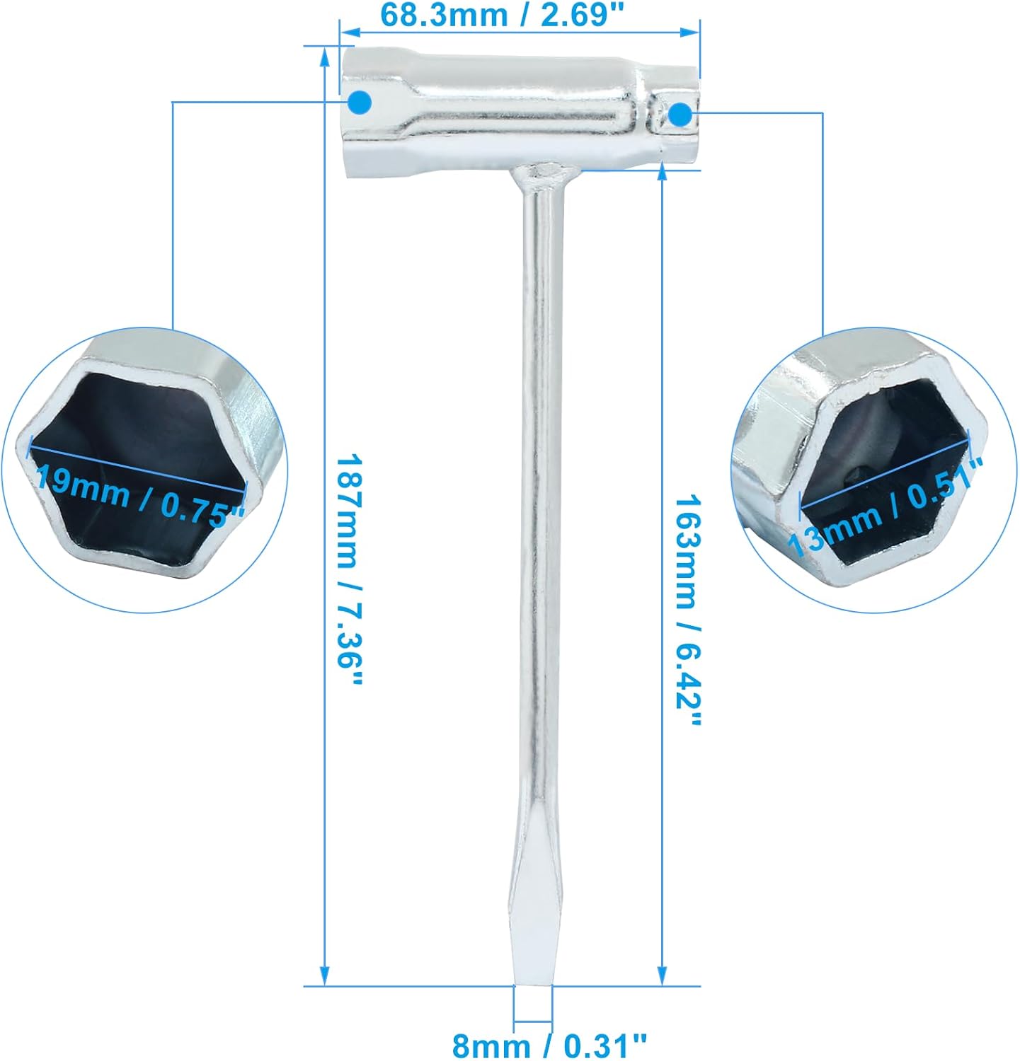 13mm x 19mm Socket Wrench, Scrench Replacement Tool Combination Slot Screwdriver and Wrench, T-Wrench Chainsaw Scrench Adjustment Tightening Tool Remover (Pack of 1)
