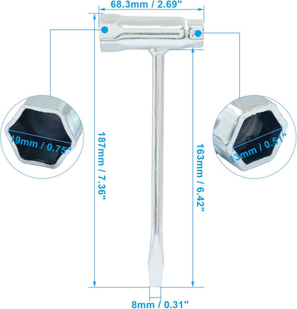 13mm x 19mm Socket Wrench, Scrench Replacement Tool Combination Slot Screwdriver and Wrench, T-Wrench Chainsaw Scrench Adjustment Tightening Tool Remover (Pack of 1)