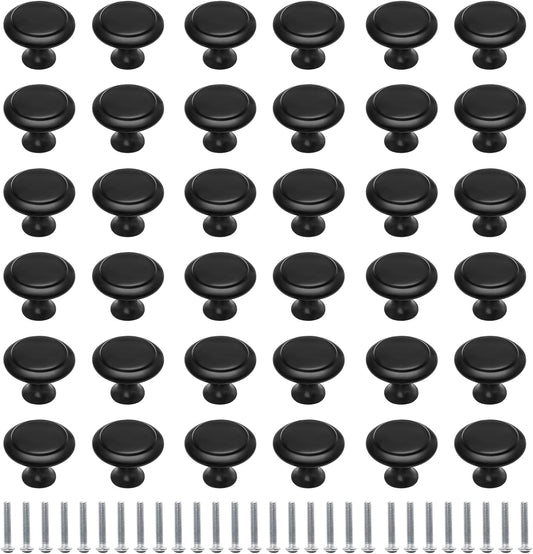 36 Pack Round Cabinet Knobs 1.05 Inch Drawer Pulls with Screws for Kitchen Cabinet Knobs Dresser and Door Handles Knob, Black
