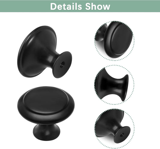 36 Pack Round Cabinet Knobs 1.05 Inch Drawer Pulls with Screws for Kitchen Cabinet Knobs Dresser and Door Handles Knob, Black