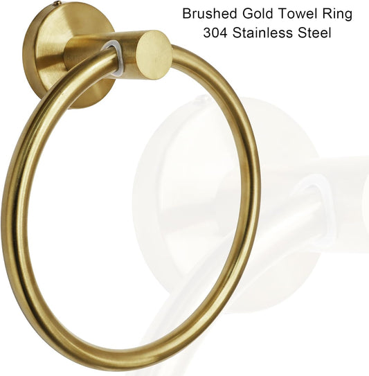 Brushed Gold Towel Ring, Stainless Steel Hand Towel Holder Modern Rack Hanger Round for Bathroom Wall Mounted (1 Pack)