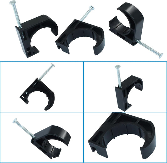 50 PCS 1" Half Clamp Fixture Black J-Hook with Nail J Clamps For 1" PEX Tubing/Pipe Support