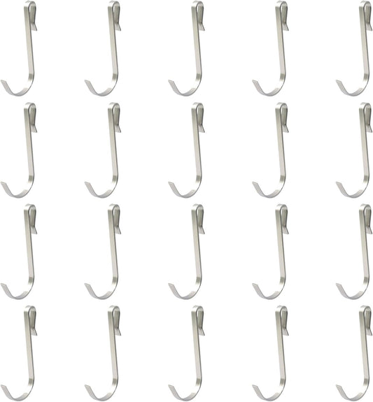 20 Pack J Shaped Clip-on Hook, Stainless Steel Wire Rack Clip-on Hanger, Hanging Sink Grid Shelf for Kitchen/Bedroom/Office (Silver)