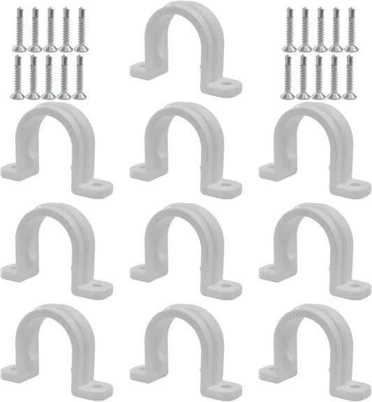 10 Sets SCH 3/4 Inch (25MM) Conduit Pipe Clamps, Non-Metallic PVC Pipe Clips Two Hole Plastic clips for Electrical Installation/Contractors