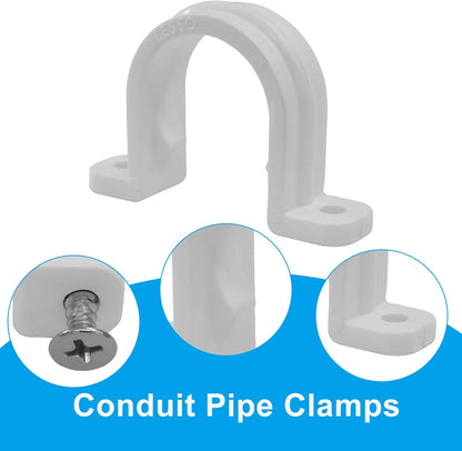 10 Sets SCH 3/4 Inch (25MM) Conduit Pipe Clamps, Non-Metallic PVC Pipe Clips Two Hole Plastic clips for Electrical Installation/Contractors