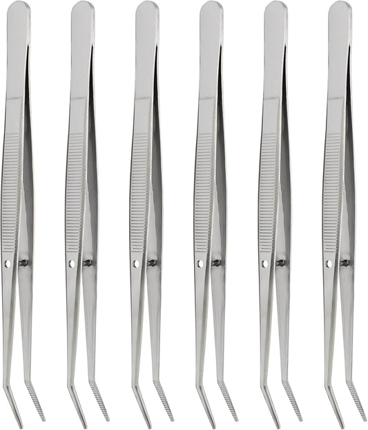 6 Pcs Stainless Steel Tweezers, 6" Sewing Tweezers with Curved Serrated Tip for Crafting, Multipurpose Curved Tip Forceps for Jewelry Making, Eyelash Extension, Precision Grip (Silver)