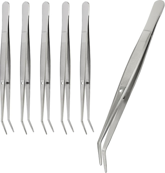 6 Pcs Stainless Steel Tweezers, 6" Sewing Tweezers with Curved Serrated Tip for Crafting, Multipurpose Curved Tip Forceps for Jewelry Making, Eyelash Extension, Precision Grip (Silver)
