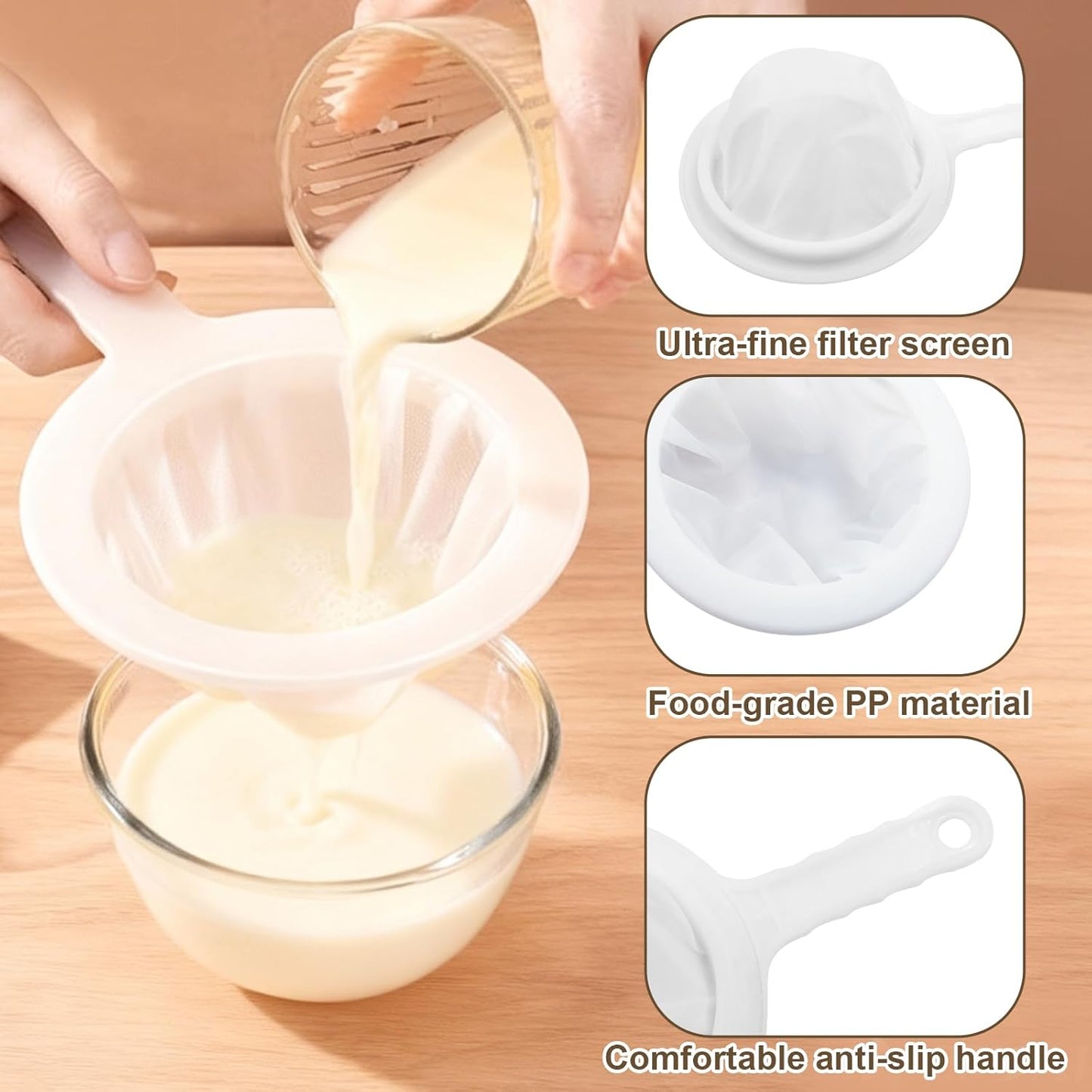1 Pcs Fine Nylon Mesh Strainers 200 Mesh Fine Filter Spoon 5.7" Plastic Sieve with Handle, Sieve Filter for Food Tea Juice Coffee Milk Yogurt Soy Liquids