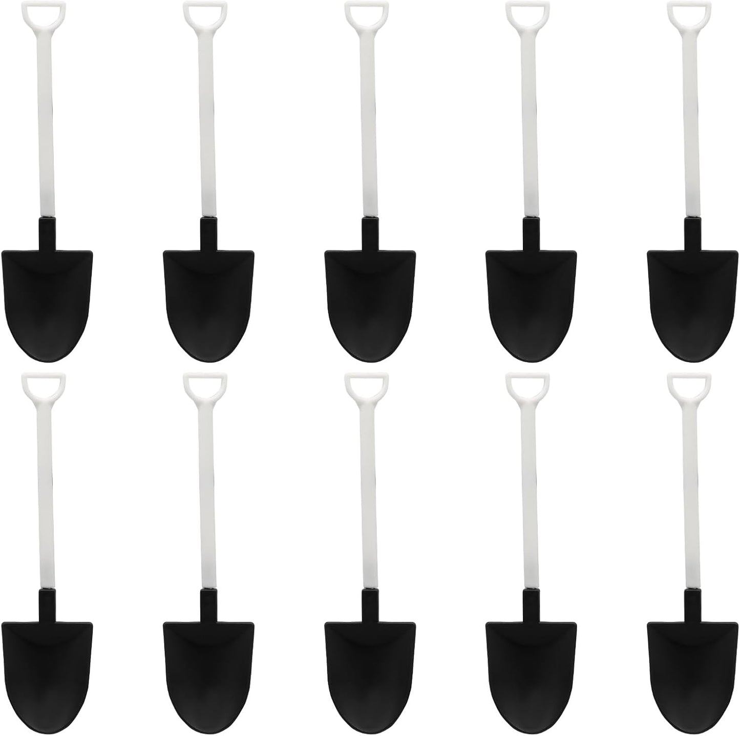 50 Pack Plastic Mini Shovel Shape Spoons for Desserts, Disposable Dessert Ice Cream Spoons, Fun Utensils for Family/Party(Black+White)