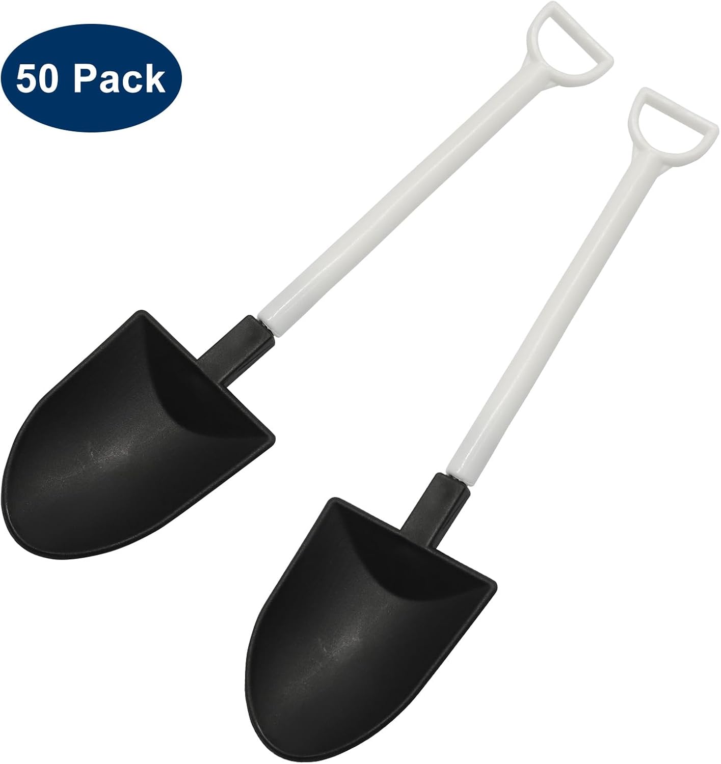 50 Pack Plastic Mini Shovel Shape Spoons for Desserts, Disposable Dessert Ice Cream Spoons, Fun Utensils for Family/Party(Black+White)