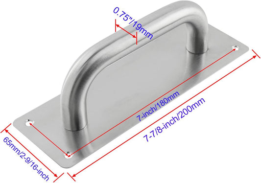 Door Pull Handle with Plate Stainess Steel Heavy Duty Barn Door Handle Push Pull Handles for Shed Commercial Gate, Silver, 7-7/8-inch x 2-9/16-inch